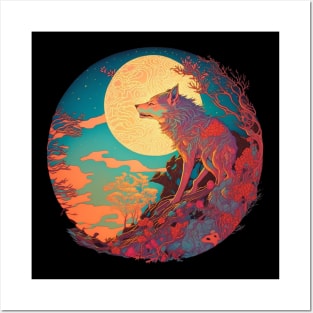 A Lone Wolf and the Full Moon Posters and Art